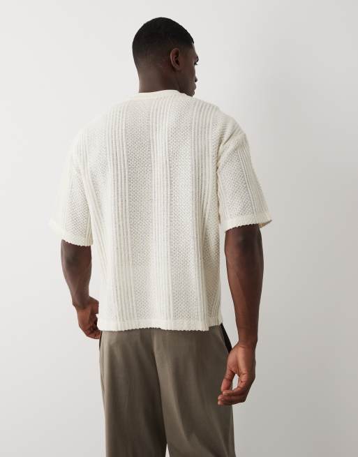 ASOS DESIGN – Kastiges Henley-T-Shirt in Cremeweiß mit Oversize-Schnitt und Strukturmuster, 3 von 5