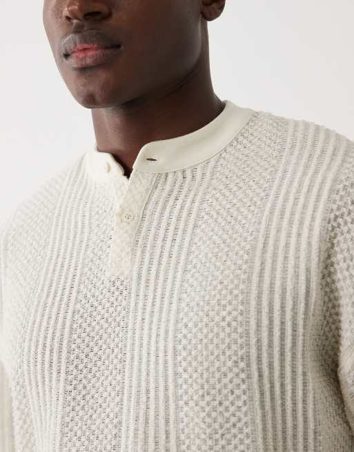 ASOS DESIGN – Kastiges Henley-T-Shirt in Cremeweiß mit Oversize-Schnitt und Strukturmuster, 5 von 5