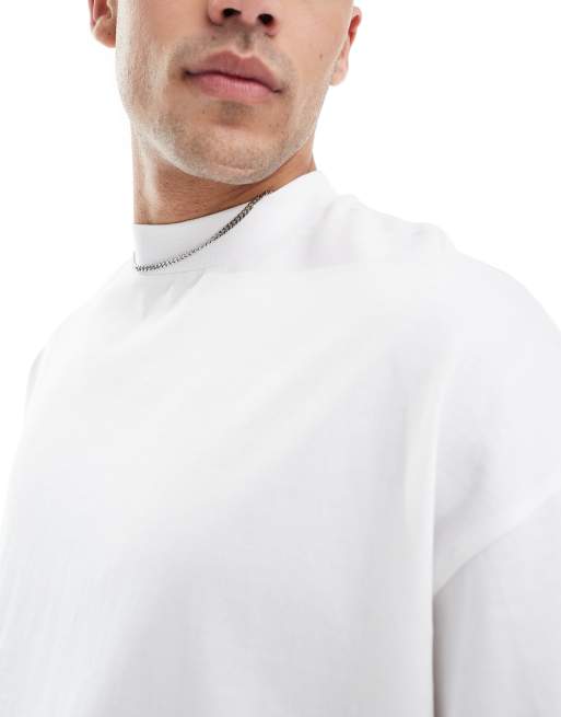 ASOS DESIGN – Kastiges, hochgeschlossenes Oversize-T-Shirt aus schwerem Material in Weiß , 3 von 4