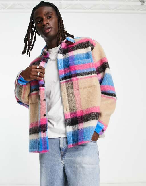 ASOS DESIGN – Kastiges, kariertes Oversize-Hemd aus strukturiertem Wollmix