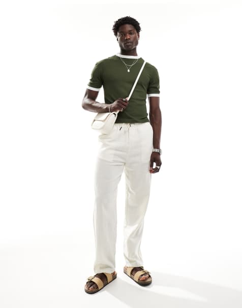 ASOS DESIGN – Kastiges, körperbetontes Ringer-T-Shirt aus Jersey in Khaki - view 1