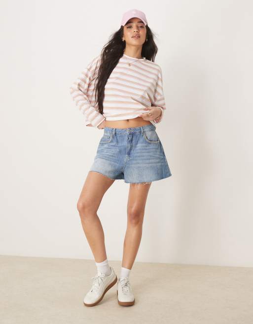 ASOS DESIGN – Kastiges, langärmliges Cropped-T-Shirt mit rosa Streifen, 2 von 4