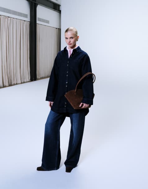 ASOS DESIGN – Kastiges, langärmliges Hemdkleid in Rinse-Waschung - view 1