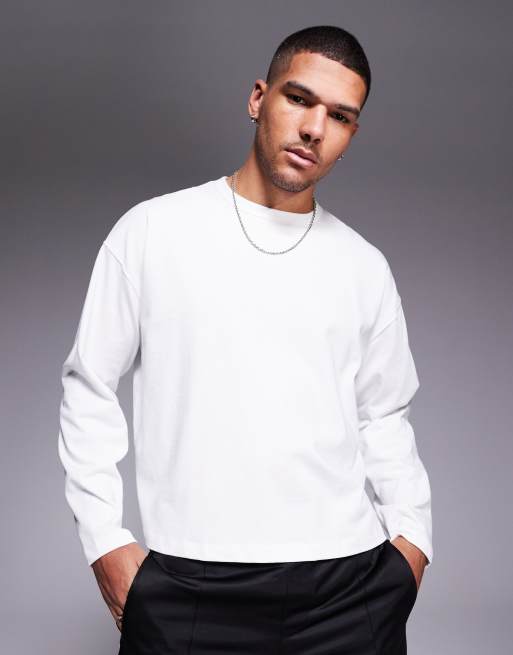 ASOS DESIGN – Kastiges, langärmliges Oversize-Shirt aus 240 g/m² schwerem Stoff in Weiß