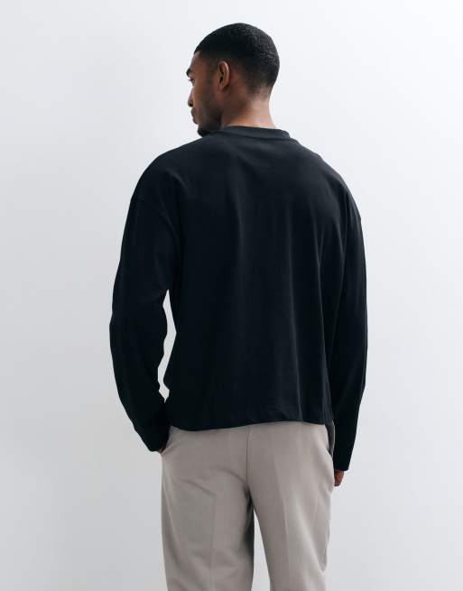 ASOS DESIGN – Kastiges, langärmliges Oversize-Shirt aus schwerem Material in Schwarz, 3 von 5