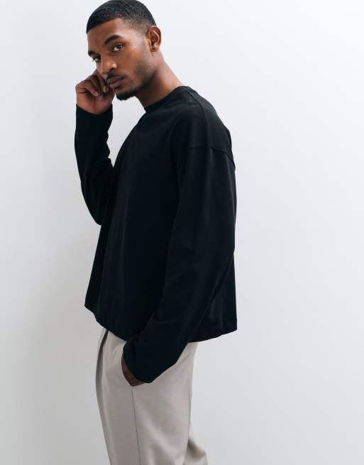 ASOS DESIGN – Kastiges, langärmliges Oversize-Shirt aus schwerem Material in Schwarz, 5 von 5