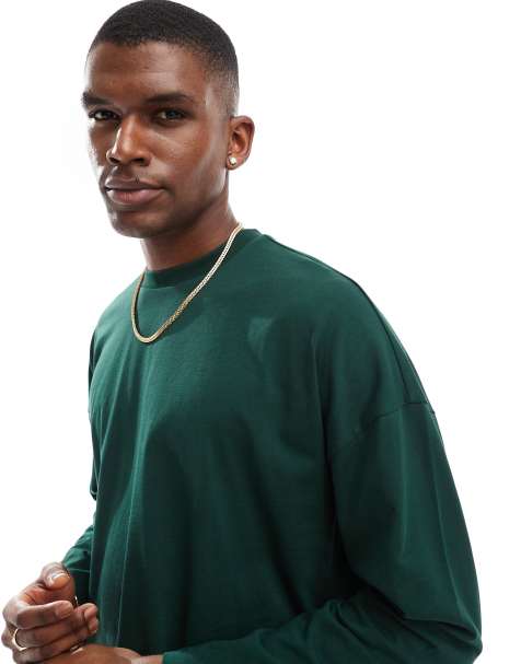 ASOS DESIGN – Kastiges, langärmliges Oversize-Shirt in Grün mit überschnittenen Schultern - view 1