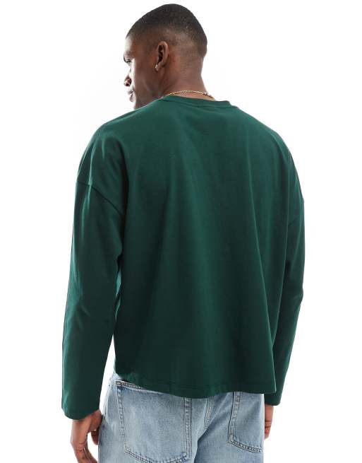 ASOS DESIGN – Kastiges, langärmliges Oversize-Shirt in Grün mit überschnittenen Schultern, 3 von 4