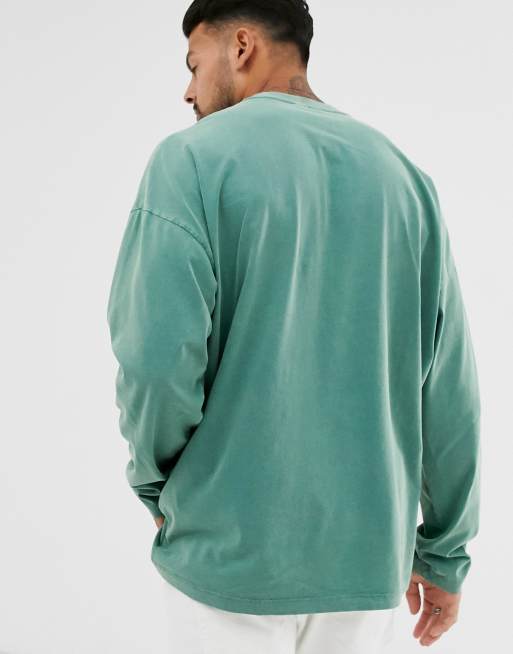 ASOS DESIGN – Kastiges, langärmliges Oversize-Shirt in grüner Acid-Waschung, 2 von 4
