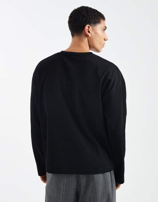 ASOS DESIGN – Kastiges, langärmliges Oversize-T-Shirt aus schwerem Material in Schwarz  , 3 von 5