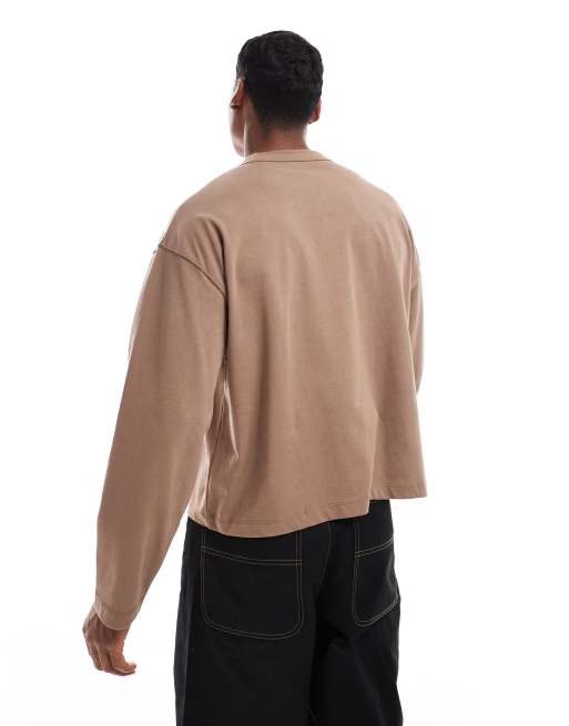 ASOS DESIGN – Kastiges, langärmliges Oversize-T-Shirt aus schwerem Stoff in Braun , 4 von 4