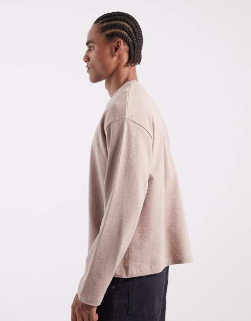 ASOS DESIGN – Kastiges, langärmliges Oversize-T-Shirt in Beige mit unebener Struktur , 4 von 5