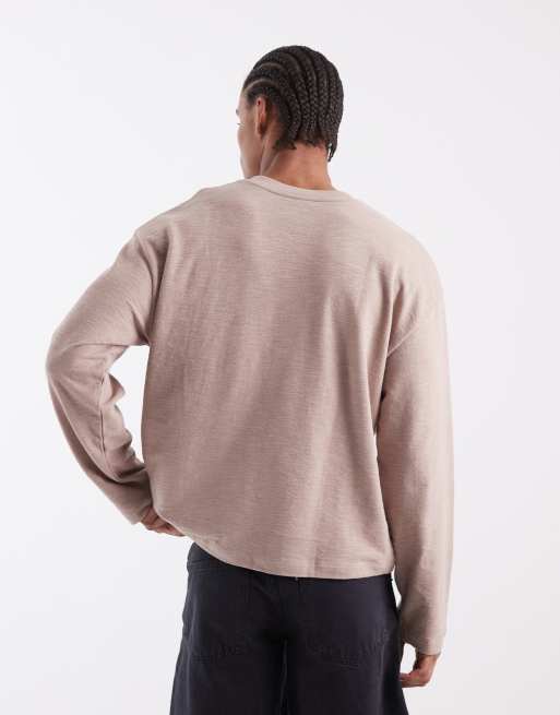 ASOS DESIGN – Kastiges, langärmliges Oversize-T-Shirt in Beige mit unebener Struktur , 5 von 5