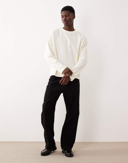 ASOS DESIGN – Kastiges, langärmliges Oversize-T-Shirt in Cremeweiß mit Struktur , 2 von 5