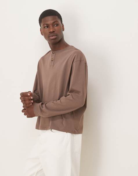 ASOS DESIGN Kastiges, langärmliges, oversized Henley-T-Shirt in verwaschenem Schwarz - view 1