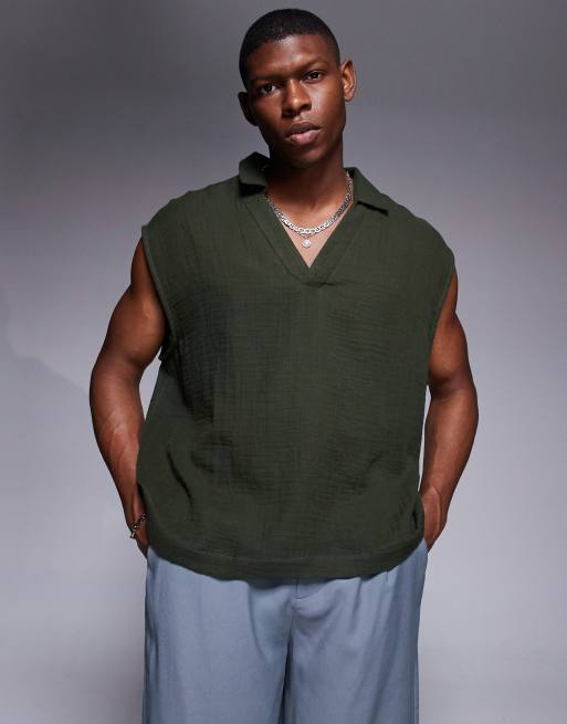 ASOS DESIGN – Kastiges, langärmliges, strukturiertes Oversize-T-Shirt in Grün