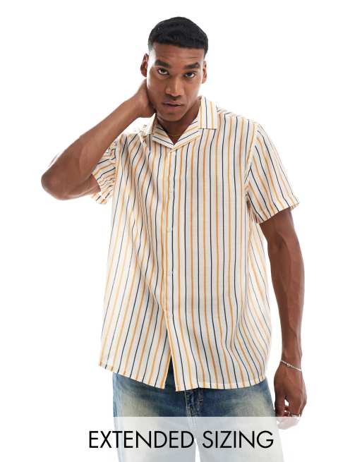 ASOS DESIGN – Kastiges, legeres Hemd in Orange mit Reverskragen und Streifen