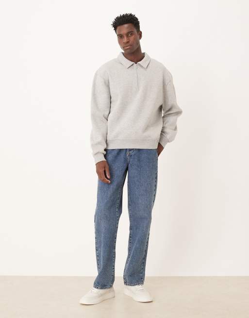 ASOS DESIGN – Kastiges, locker geschnittenes Basic-Sweatshirt in meliertem Grau mit Kragen und kurzem Reißverschluss, 2 von 5