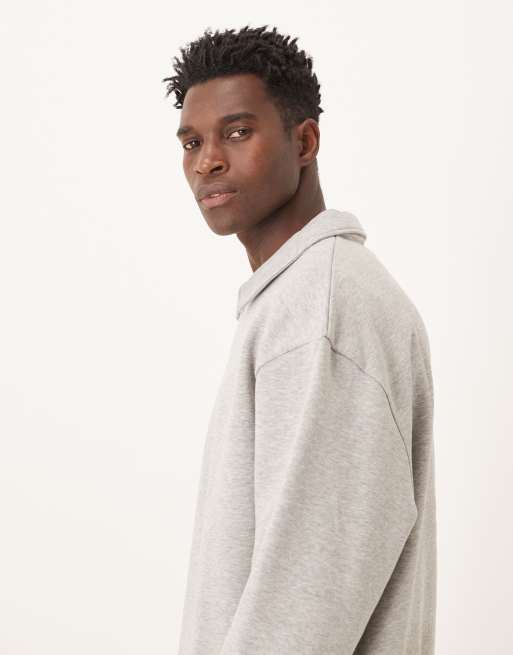 ASOS DESIGN – Kastiges, locker geschnittenes Basic-Sweatshirt in meliertem Grau mit Kragen und kurzem Reißverschluss, 4 von 5