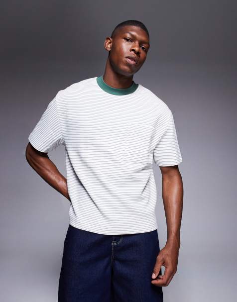 ASOS DESIGN – Kastiges, locker geschnittenes T-Shirt mit Tasche und strukturiertem Streifenmuster - view 1
