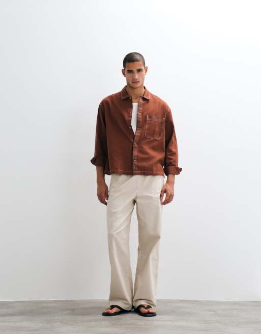 ASOS DESIGN – Kastiges Oversize-Hemd aus Baumwoll-Twill in Rostrot mit Kontrastnaht, 3 von 5