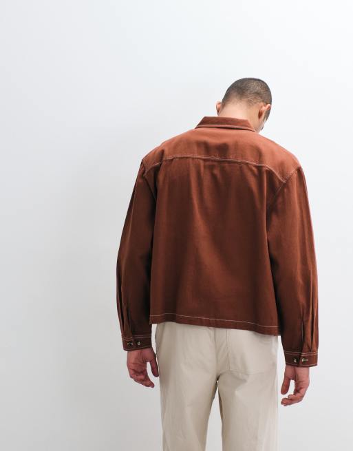 ASOS DESIGN – Kastiges Oversize-Hemd aus Baumwoll-Twill in Rostrot mit Kontrastnaht, 5 von 5