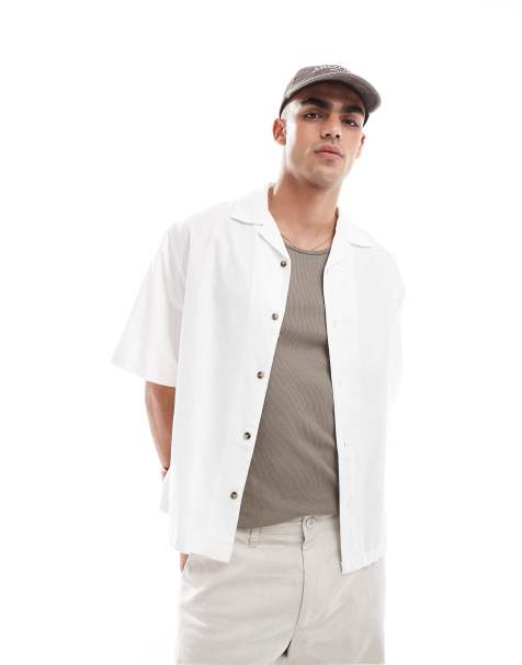 ASOS DESIGN – Kastiges Oversize-Hemd aus Leinen in Weiß mit Reverskragen - view 1