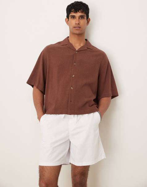 ASOS DESIGN – Kastiges Oversize-Hemd aus Leinenmix in Braun mit Reverskragen - view 1