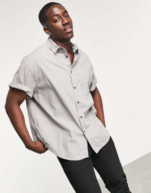 ASOS DESIGN – Kastiges Oversize-Hemd aus Popeline in anthrazitfarbener Waschung