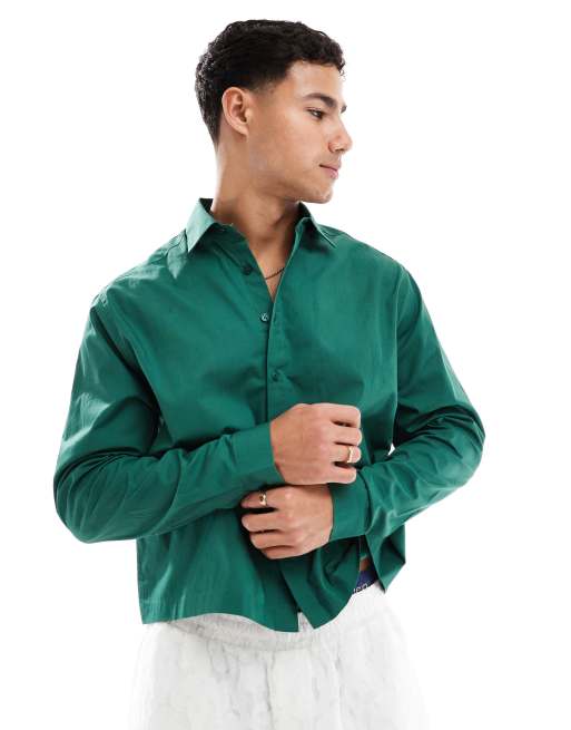 ASOS DESIGN – Kastiges Oversize-Hemd aus Popeline in Grün, 2 von 4