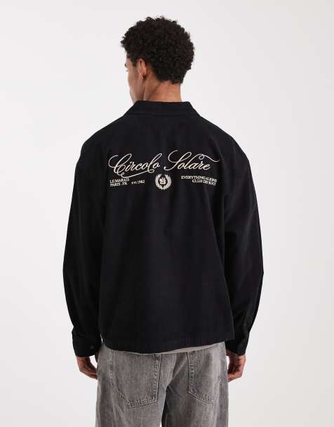 ASOS DESIGN – Kastiges Oversize-Hemd aus schwarzem Cord mit Rückenstickerei - view 1
