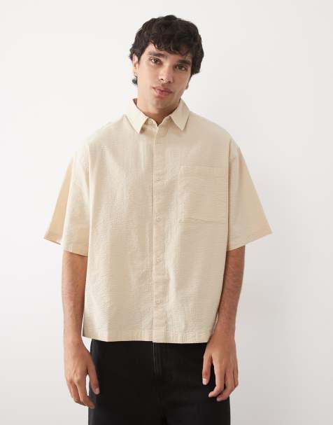 ASOS DESIGN – Kastiges Oversize-Hemd aus Seersucker in Gelb - view 1