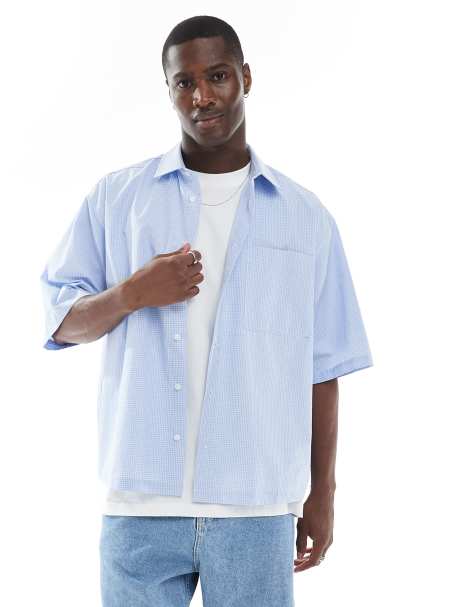 ASOS DESIGN – Kastiges Oversize-Hemd in Blau kariert - view 1