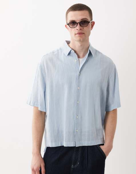 ASOS DESIGN – Kastiges Oversize-Hemd in Blau mit Leinenanteil - view 1