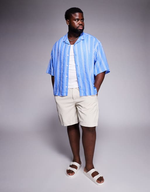 ASOS DESIGN – Kastiges Oversize-Hemd in Blau mit Reverskragen und floralem Jacquard, 2 von 4