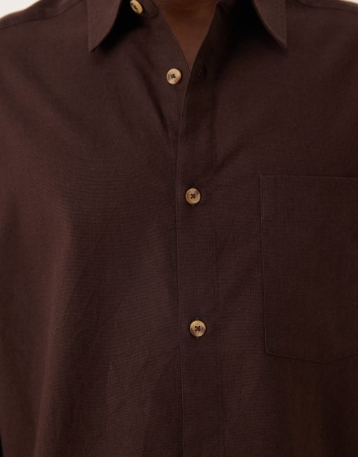 ASOS DESIGN – Kastiges Oversize-Hemd in Braun mit Leinenanteil, 5 von 5