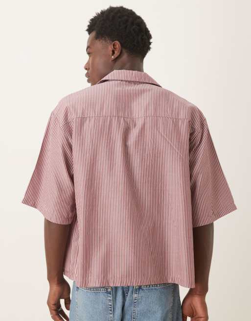 ASOS DESIGN – Kastiges Oversize-Hemd in Burgunderrot mit Streifen und Reverskragen, 3 von 5