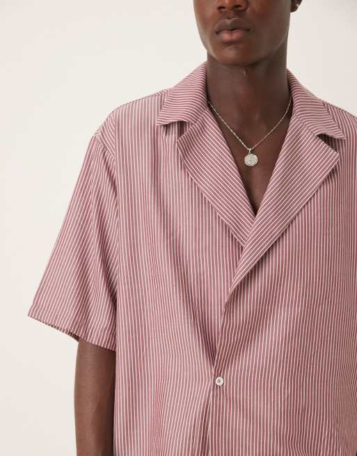 ASOS DESIGN – Kastiges Oversize-Hemd in Burgunderrot mit Streifen und Reverskragen, 5 von 5