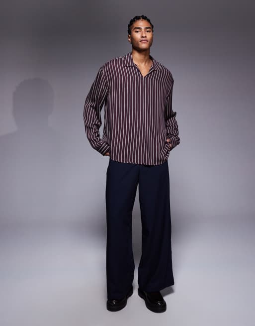 ASOS DESIGN – Kastiges Oversize-Hemd in Burgunderrot mit Streifen zum Überziehen, 2 von 5