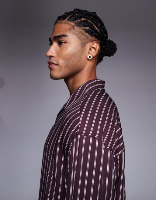 ASOS DESIGN – Kastiges Oversize-Hemd in Burgunderrot mit Streifen zum Überziehen, 4 von 5