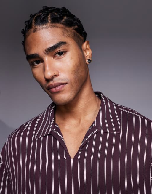 ASOS DESIGN – Kastiges Oversize-Hemd in Burgunderrot mit Streifen zum Überziehen, 5 von 5