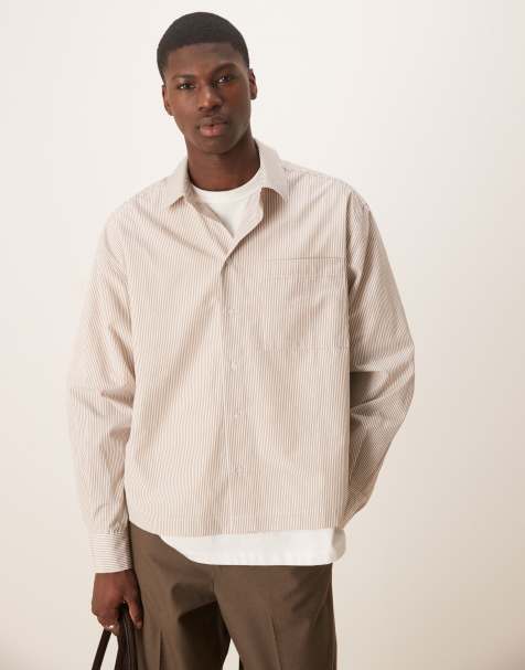 ASOS DESIGN – Kastiges Oversize-Hemd in gestreiftem Beige - view 1