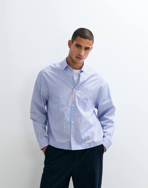 ASOS DESIGN – Kastiges Oversize-Hemd in gestreiftem Blau - view 1