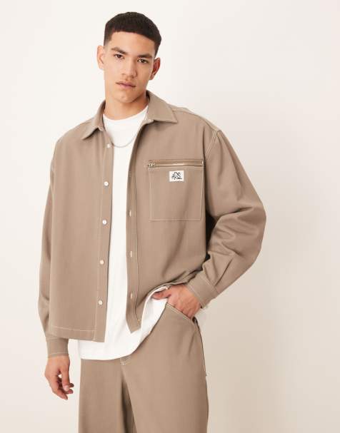 ASOS DESIGN – Kastiges Oversize-Hemd in Khaki, Kombiteil - view 1