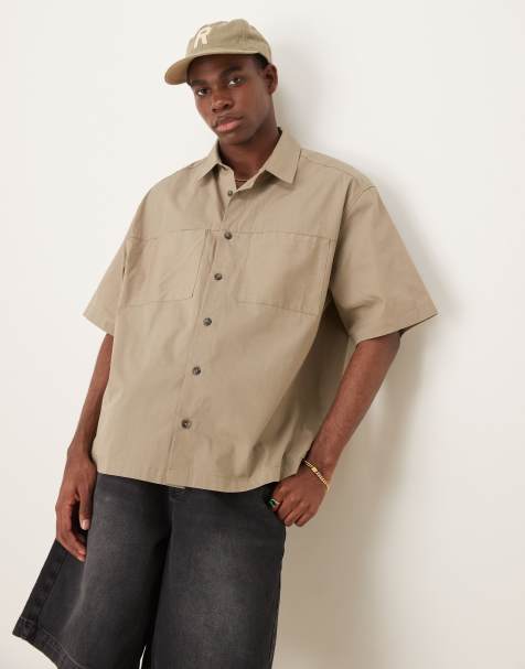 ASOS DESIGN – Kastiges Oversize-Hemd in Khaki - view 1