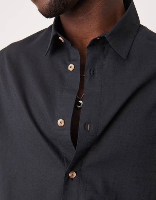 ASOS DESIGN – Kastiges Oversize-Hemd in Leinenoptik in Schwarz, 4 von 4