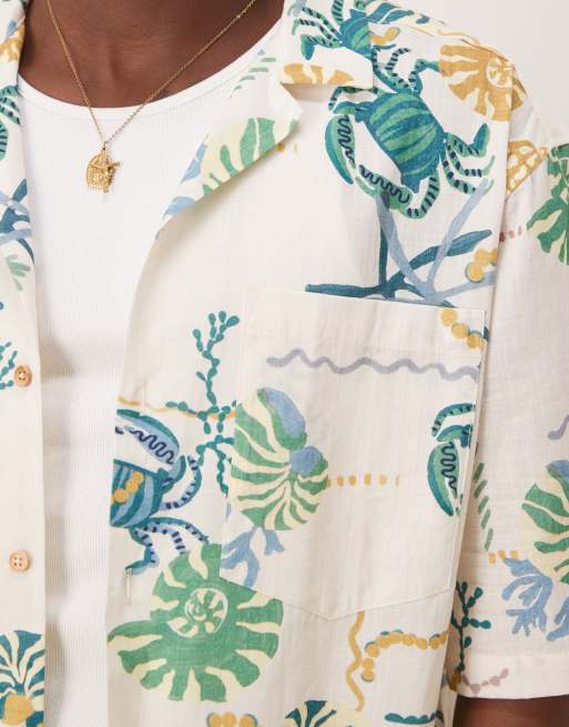 ASOS DESIGN – Kastiges Oversize-Hemd in Neutral mit Reverskragen und Muster, 3 von 4