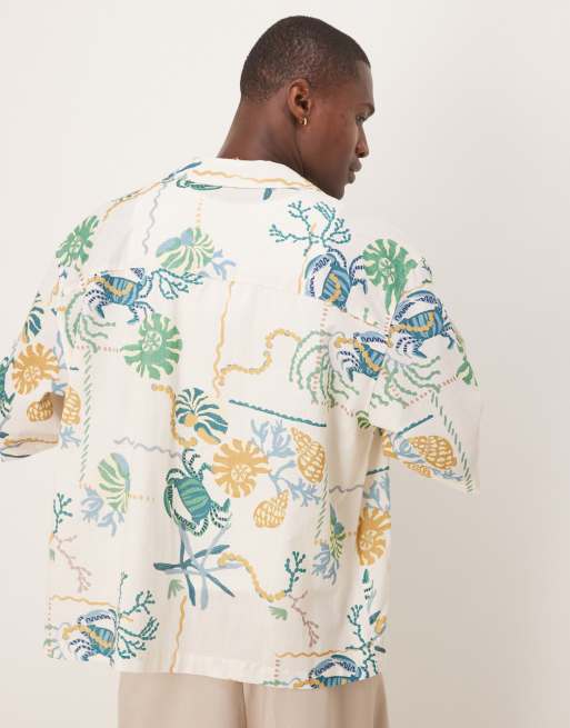 ASOS DESIGN – Kastiges Oversize-Hemd in Neutral mit Reverskragen und Muster, 4 von 4