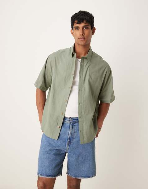 ASOS DESIGN – Kastiges Oversize-Hemd in salbeigrüner Leinenoptik - view 1