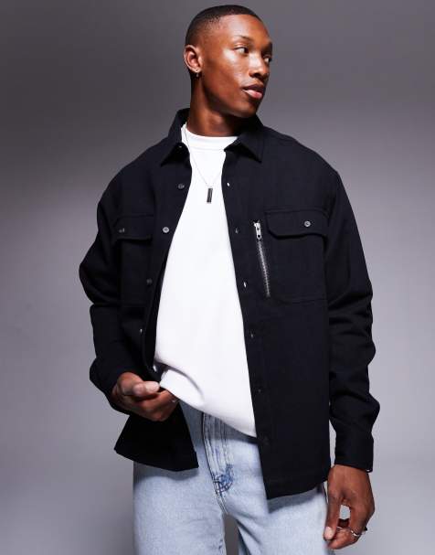 ASOS DESIGN – Kastiges Oversize-Hemd in Schwarz mit aufgesetzten Brusttaschen - view 1